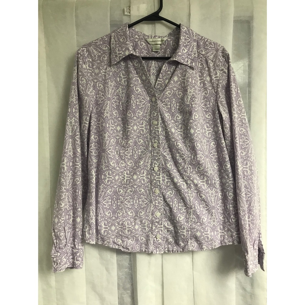 Christopher & Banks Womens Lavender White Damask Scroll Button Down‎ Shirt Large